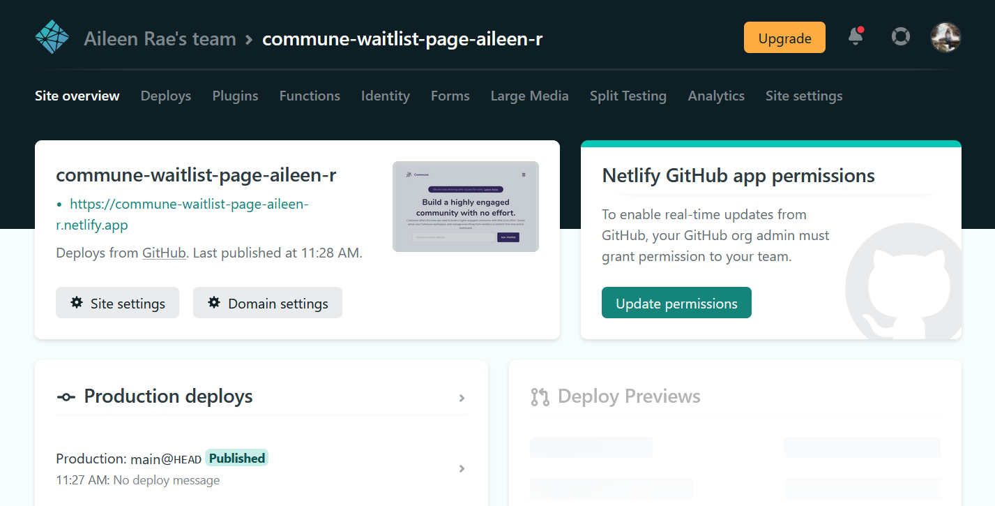 Commune waitlist page deployed to Netlify